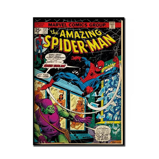 🟡 Pintura decorativa Retro de superhéroe de Marvel, póster artístico de Anime Spider Man, Mural de película americana, impresión de decoración de pared de habitación para niños y hogar
