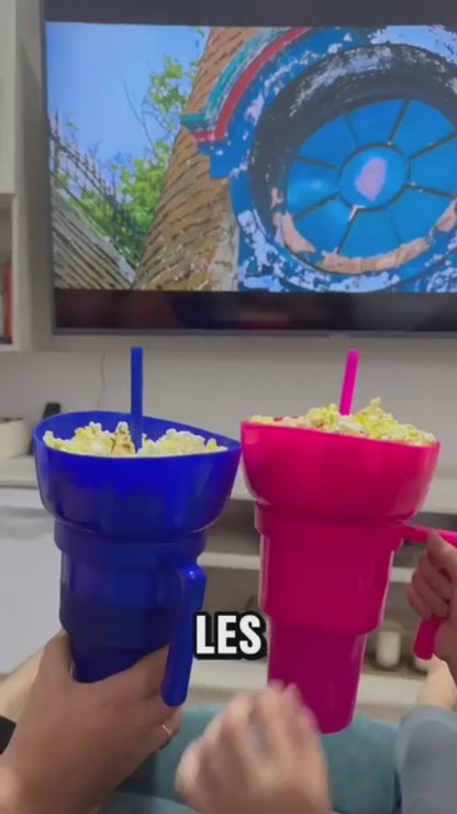 Vaso de estadio, bebida de palomitas de maíz, taza de Cola 2 en 1, tazón de aperitivos portátil contra salpicaduras, tazón de almacenamiento de pollo con asa