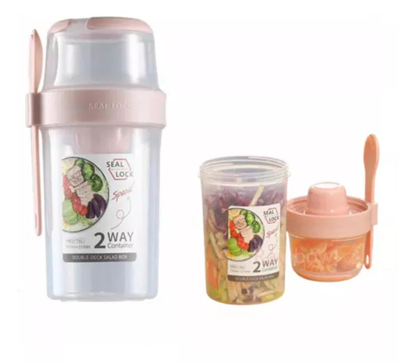Termo Doble Portable Desayuno Cereal Ensaladas