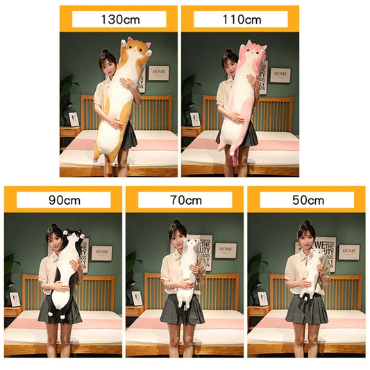 🟡 Divertida piel de gato para peluche de alegría, lindo y suave gato largo, juguetes de peluche para pausa en oficina, siesta, almohada, cama, dormir, decoración del hogar, muñeco peluche para niños y niñas, perfecto para regalo