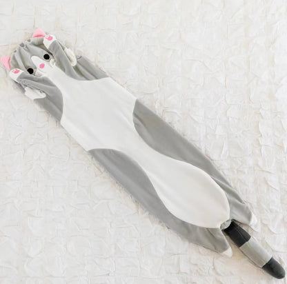 🟡 Divertida piel de gato para peluche de alegría, lindo y suave gato largo, juguetes de peluche para pausa en oficina, siesta, almohada, cama, dormir, decoración del hogar, muñeco peluche para niños y niñas, perfecto para regalo
