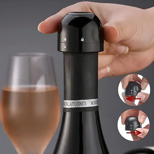 🟡 Tapón de botella con bloqueo giratorio, tapón de sellado de vino espumoso, herramienta de barra de corcho para vino tinto para el hogar