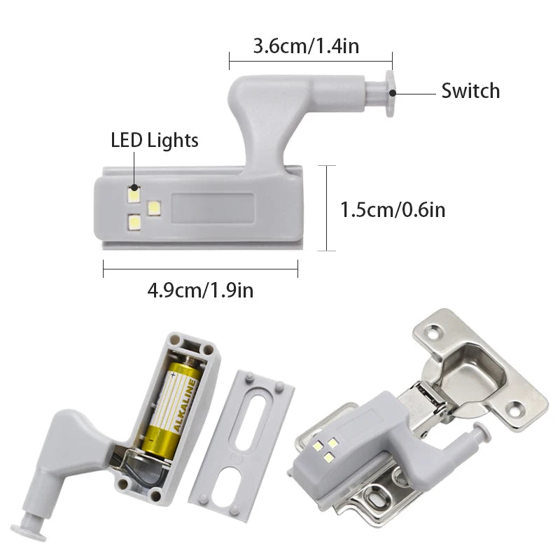 🟡 10 unidades de Luz LED con sensor de movimiento para armario, puertas y bisagras de alacenas de cocina
