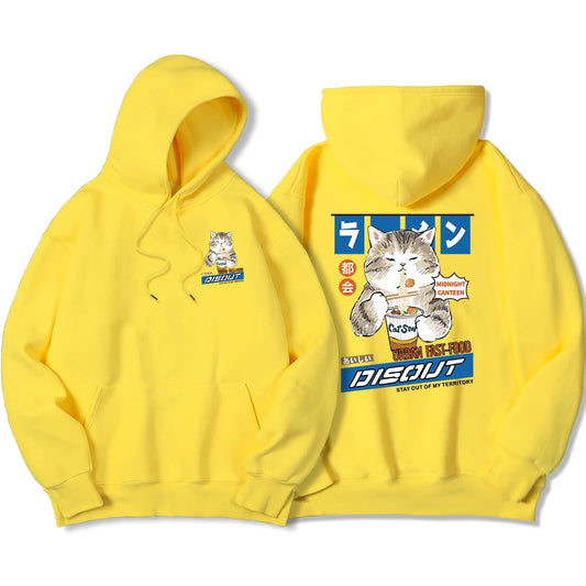 🟡 Buzo con capucha japonesa Harajuku unisex, fideos y gato Sushi, buzo Harajuku, ropa de calle de calidad y gran estilo