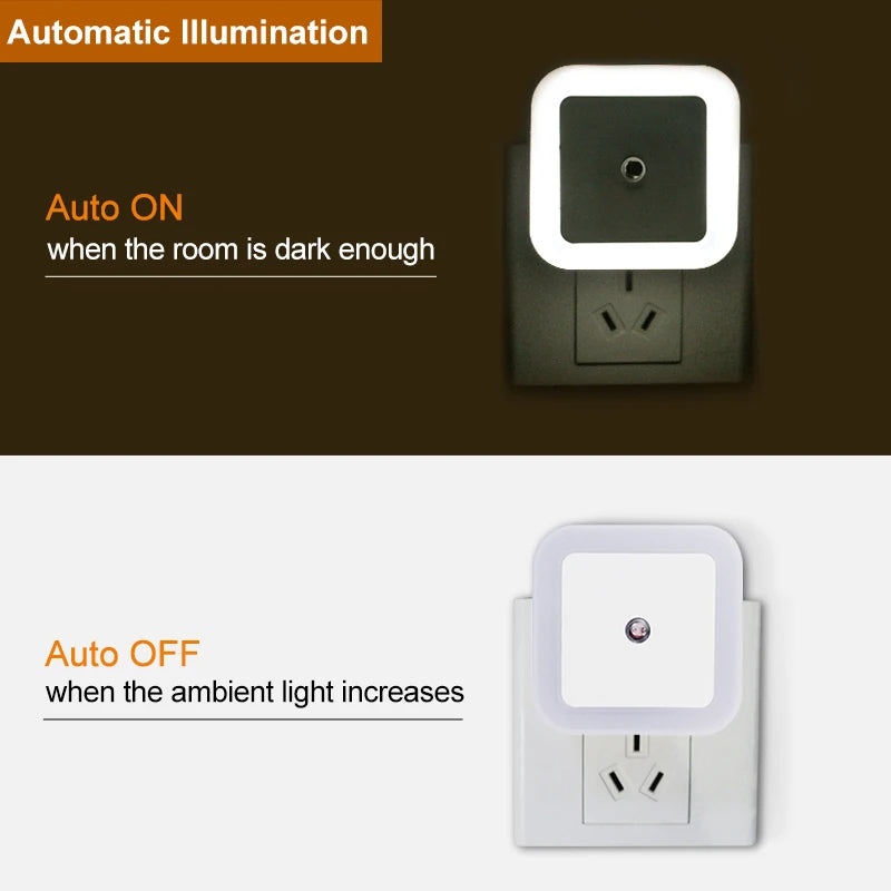 🟡 Luz LED nocturna enchufable con Sensor de iluminación, Control, ahorro de energía, luz de noche para niños, lámpara de pared para inodoro para dormitorio y hogar